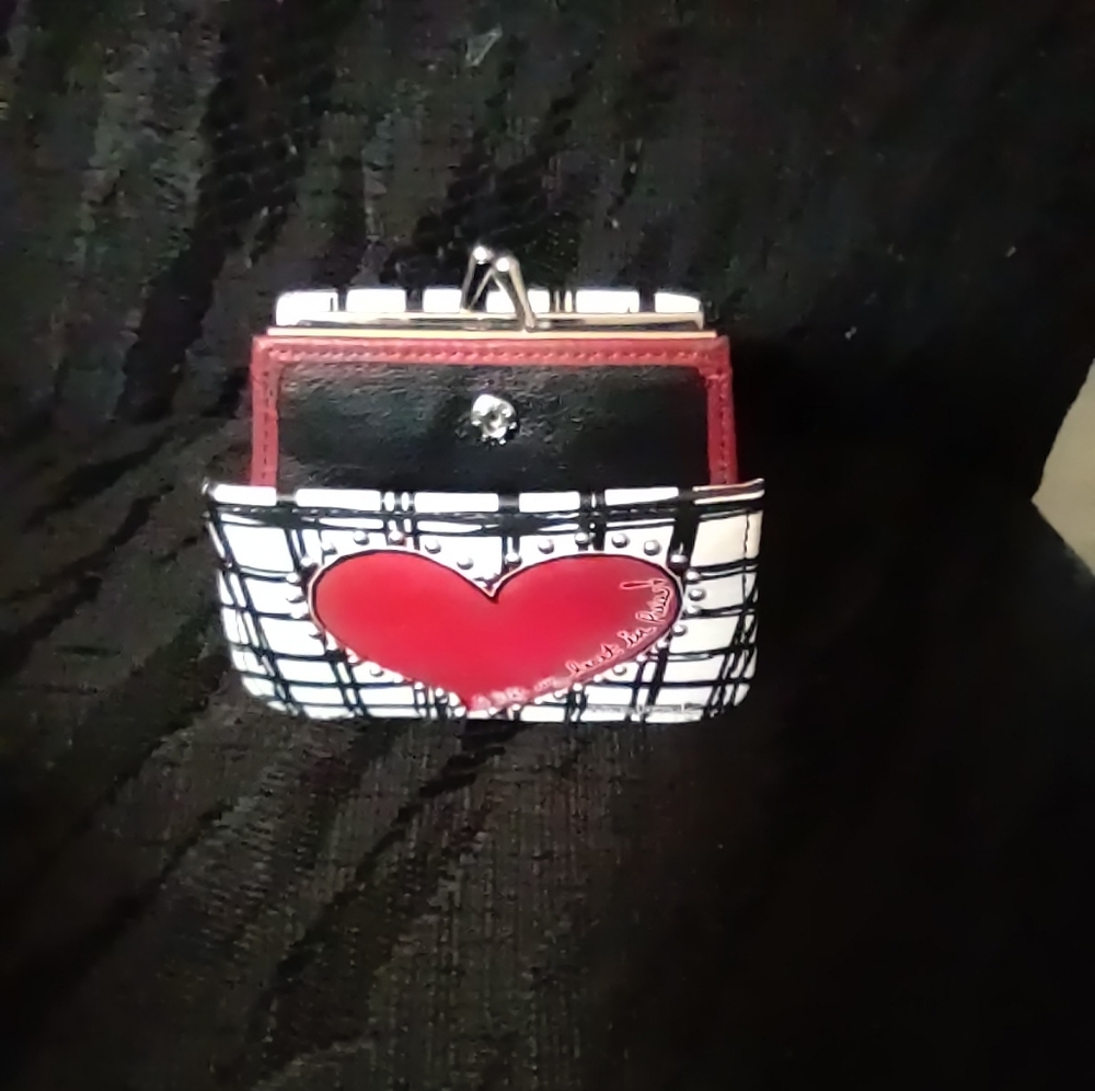 Brighton Wallet Casablanca Paris Red Heart Black White Checkered